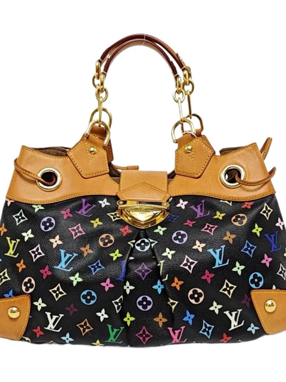♥️Louis Vuitton Ursula Black Multicolor Monogram Handbag with Tan Trim♥️